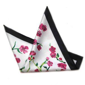 Gascoigne Pocket Square Silk Floral White Pink Black Green Men's